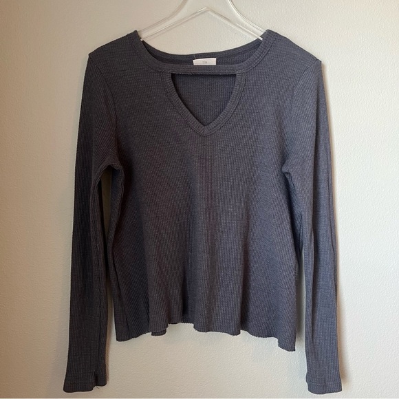 Anthropologie T.La Nadia Cut Out Gray Waffle Cotton Tunic Size Small - Picture 1 of 5